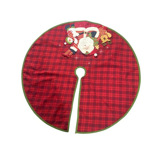 Dan Dee Christmas Tree Skirt Red With 2-D Santa Scene 47 Inches Diameter - Picture 7 of 8